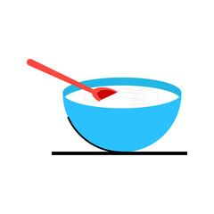 Sweet on bowl with spoon vector flat illustration 