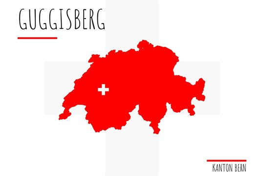 Guggisberg: Illustration einer Markierung der Stadt Guggisberg in den Umrissen der Schweiz im Kanton Bern