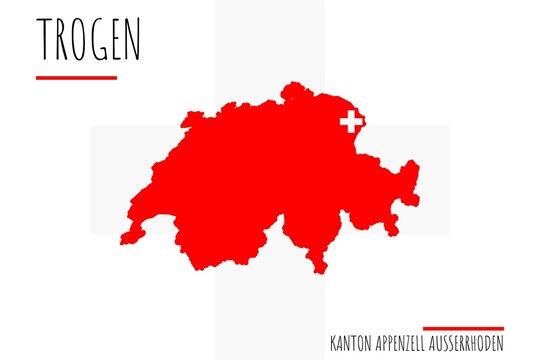 Trogen: Illustration einer Markierung der Stadt Trogen in den Umrissen der Schweiz im Kanton Appenzell Ausserrhoden