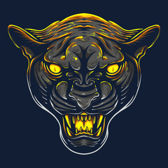 Vector illustration Colorful Front View Panther Head With Angry Pose and Stalking Prey Vintage Illustration