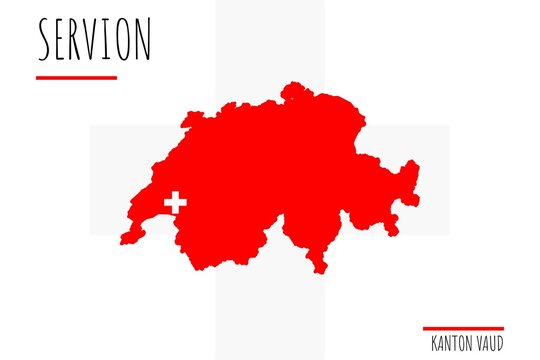 Servion: Illustration einer Markierung der Stadt Servion in den Umrissen der Schweiz im Kanton Vaud