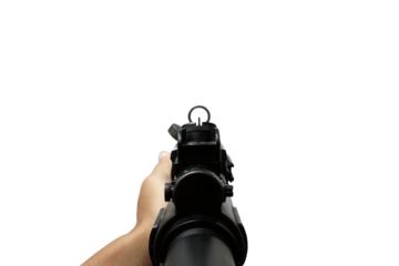 MP5 assault rifle weapon gun in first person shooting view isolated on transparent background