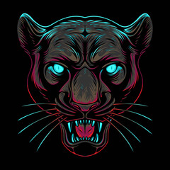 Colorful Panther Head With Cool Position And Roaring