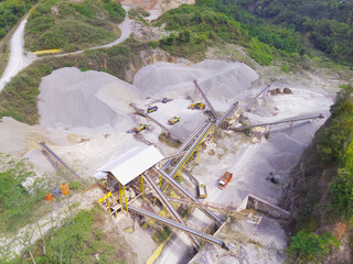 Abstract Defocused Blurred Background Sand and stone mining area in the mountains in Cikancung -...