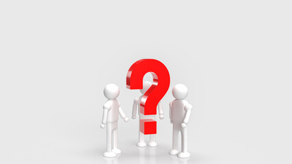 The red question and figure on white background 3d rendering