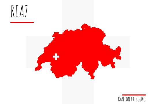 Riaz: Illustration einer Markierung der Stadt Riaz in den Umrissen der Schweiz im Kanton Fribourg