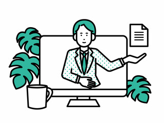 オンラインで書類を受け取るビジネスマンのイラスト素材