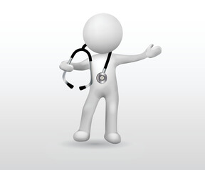 3D white people Doctor with stethoscope ready to help illness or disease people in a hospital