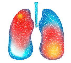 Blue lungs with damage 3d Illustration isolated on white background.Plexus and polygons Healthy internal system. The concept of drugs, treatment, healthy human. High quality photo 