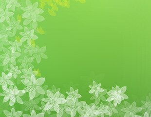 green background with flowers and butterflies