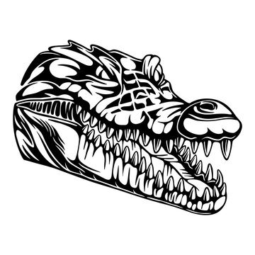 vector illustration Crocodile head in a circle with a spooky pose black and white design