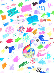 Abstract creative seamless pattern with hand drawn textures, geometric shapes