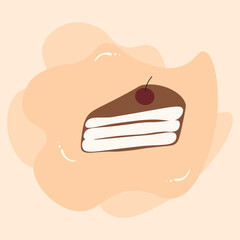 Tiramisu cake with cherry on top vector ilustration.Graet for children book ilustration,stickees,wallpaper kitchen,bakery,etc.
