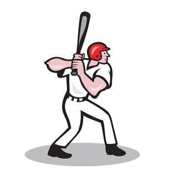 Baseball Player Batting Side Cartoon