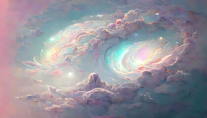 Pastel colored nebula and galaxy