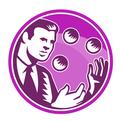 Businessman Juggler Juggling Balls Retro