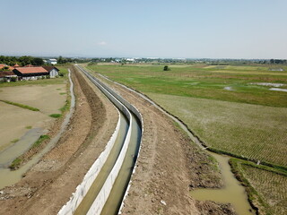 Fototapeta na wymiar irrigation canals in rural areas to irrigate people's rice fields