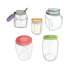 Isolated illustration of conservation, jars as a blank for designers, logo, icon, label, education. Empty glass jar. Doodle sketch style. Linear drawing of a simple jar. Isolated vector illustration.