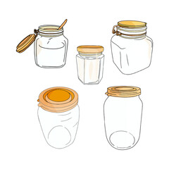 Isolated illustration of conservation, jars as a blank for designers, logo, icon, label, education. Empty glass jar. Doodle sketch style. Linear drawing of a simple jar. Isolated vector illustration.