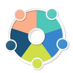 Basic circle infographic with 5 steps, process or options.