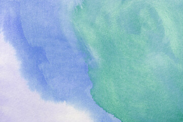 Abstract art background light blue, white and green colors. Watercolor painting with soft cyan gradient.