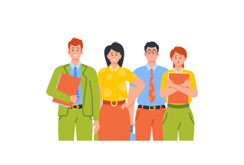 Joyful Business People Stand in Line. Managers Team Perfect Teamworking Group. Businessmen and Businesswomen