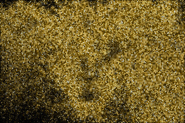 Gold Glitter Halftone Dotted Backdrop. Abstract Circular Retro Pattern. Pop Art Style Background. Golden Explosion Of Confetti. Digitally Generated Image. Vector Illustration, Eps 10.  