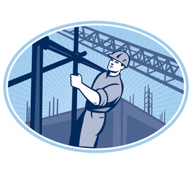 Construction Worker Scaffolding Retro