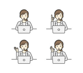 パソコンに向かっているコールセンターの女性スタッフ