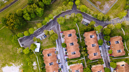 An Aerial top down view of luxury  resident house.