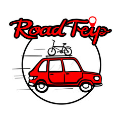 road trip logo with red car and bike