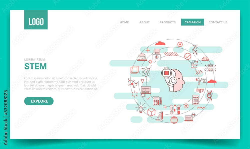 Wall mural stem science technology engineering math concept with circle icon for website template or landing pa