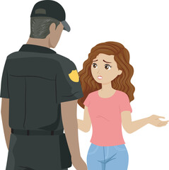 Teen Girl Police Talk Problem Illustration