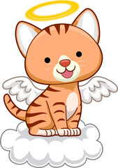 Cat Angel Cloud Wings Halo Illustration