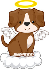 Dog Angel Cloud Halo Wings Illustration