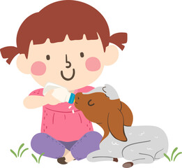 Goat Kid Girl Give Boer Milk Illustration