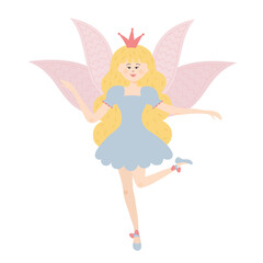 Winged fairy princess. Cute fairy tale character. Vector illustration.