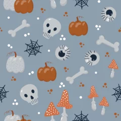 Foto auf Leinwand Halloween cartoon seamless pattern. Cute skulls seasonal party.  Children Vector illustration © Катерина Петрова