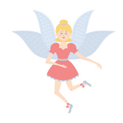 Winged fairy princess. Cute fairy tale character. Vector illustration.