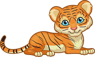 Tiger Cub Lying Down Illustration