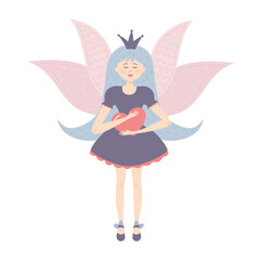 Winged fairy princess. Cute fairy tale character. Vector illustration.