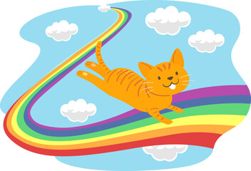 Cat Rainbow Bridge Illustration - obrazy, fototapety, plakaty