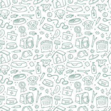 Pattern Of Pet Products Elements Drawn In Hand-style Doodle