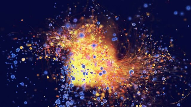 Glowing Particle Are Forming a Tree and Spreading At Black Space, 3d Digitally Generated Image