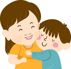 Girl Dwarfish Son Hug Illustration