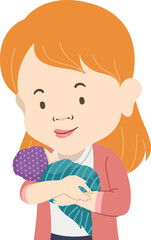 Girl Dwarfism Mother Carry Baby Illustration