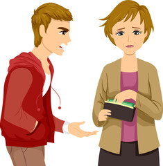Girl Abuse Parent Asking Money Son Illustration