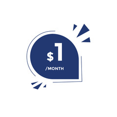 1 dollar USD a month. 1 Dollar price tag label in USD. one dollar Price tag template
