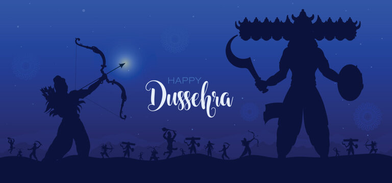 War of Lord Rama and Ravana Happy Dussehra, Navratri and Durga Puja festival of India