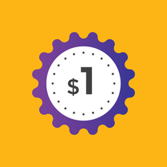 Naklejka premium 1 dollar price tag. 1$ dollar USD price symbol. price 1 Dollar sale banner in USD. Business or shopping promotion marketing concept 